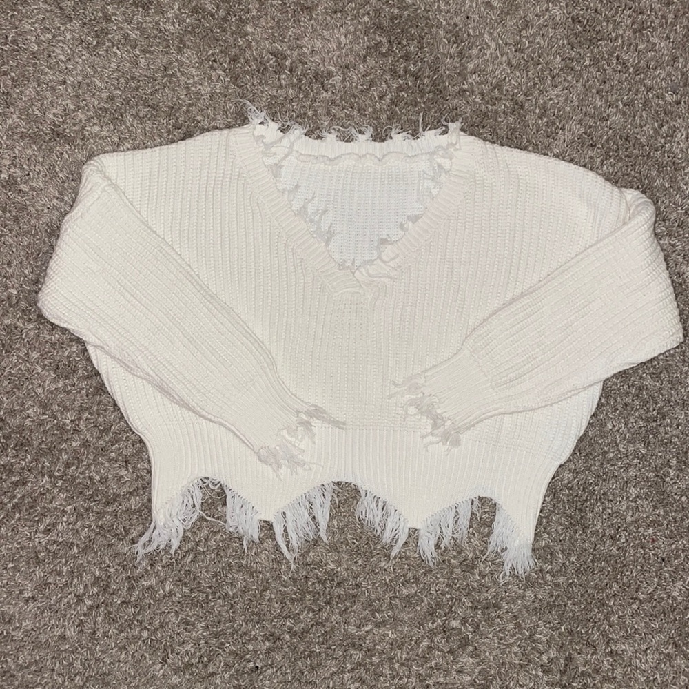 White fringe sweater